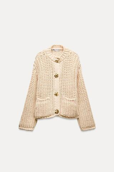 ZARA КАРДИГАН КРУПНОЙ ВЯЗКИ, ЭКРЮ