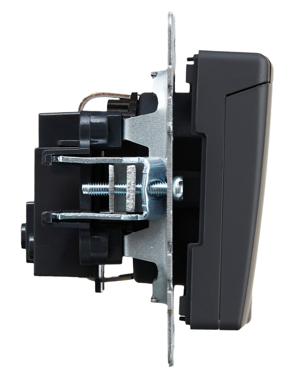 BRITE Розетка 1-местная с заземлением с защитными шторками и крышкой 16А IP20 РСбш10-3-БрГ графит IEK