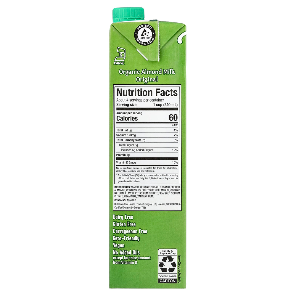 Pacific Foods, органическое миндальное молоко, 946 мл (32 жидк. унции)