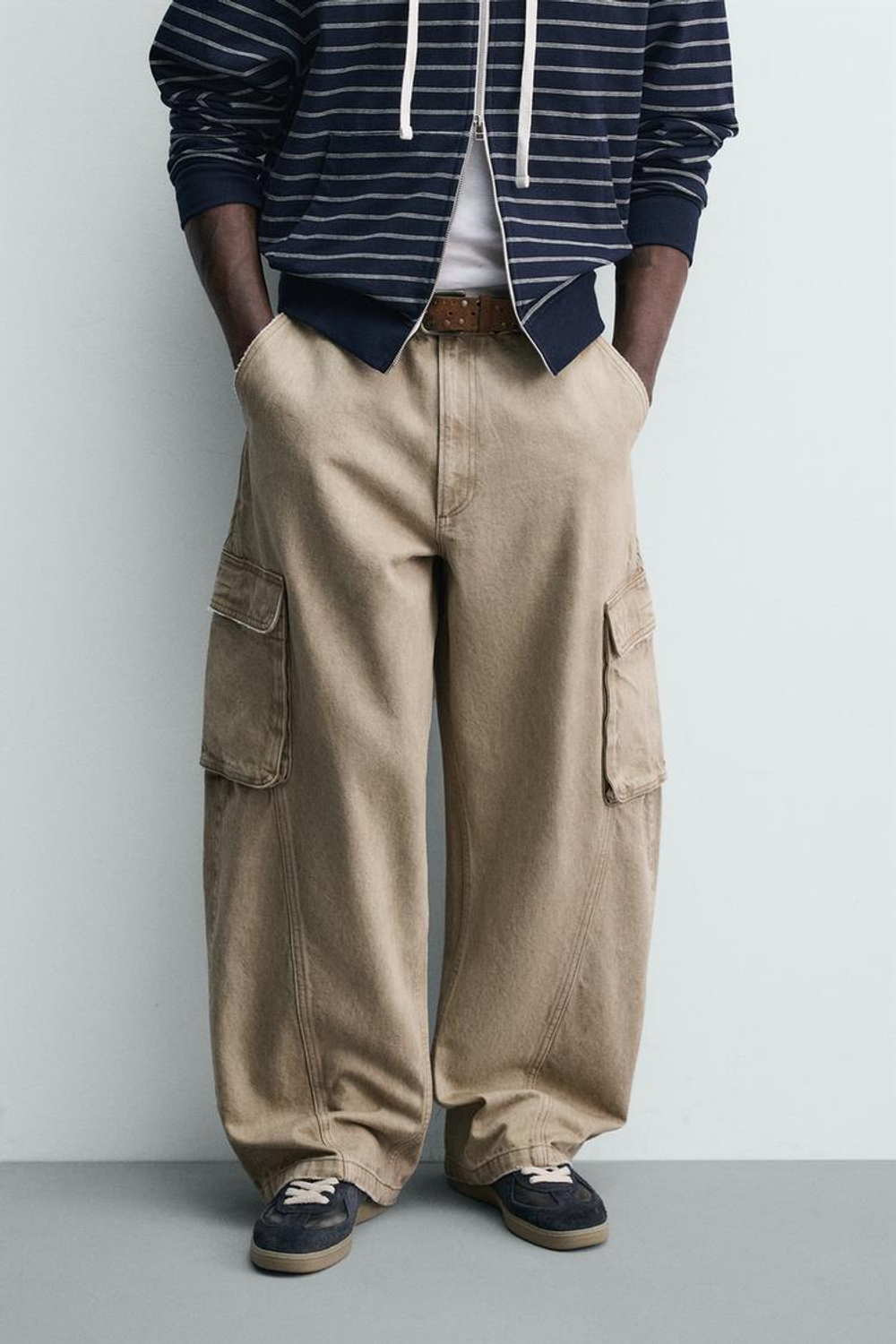 ZARA БРЮКИ КАРГО BALLOON FIT, БЕЖЕВЫЙ