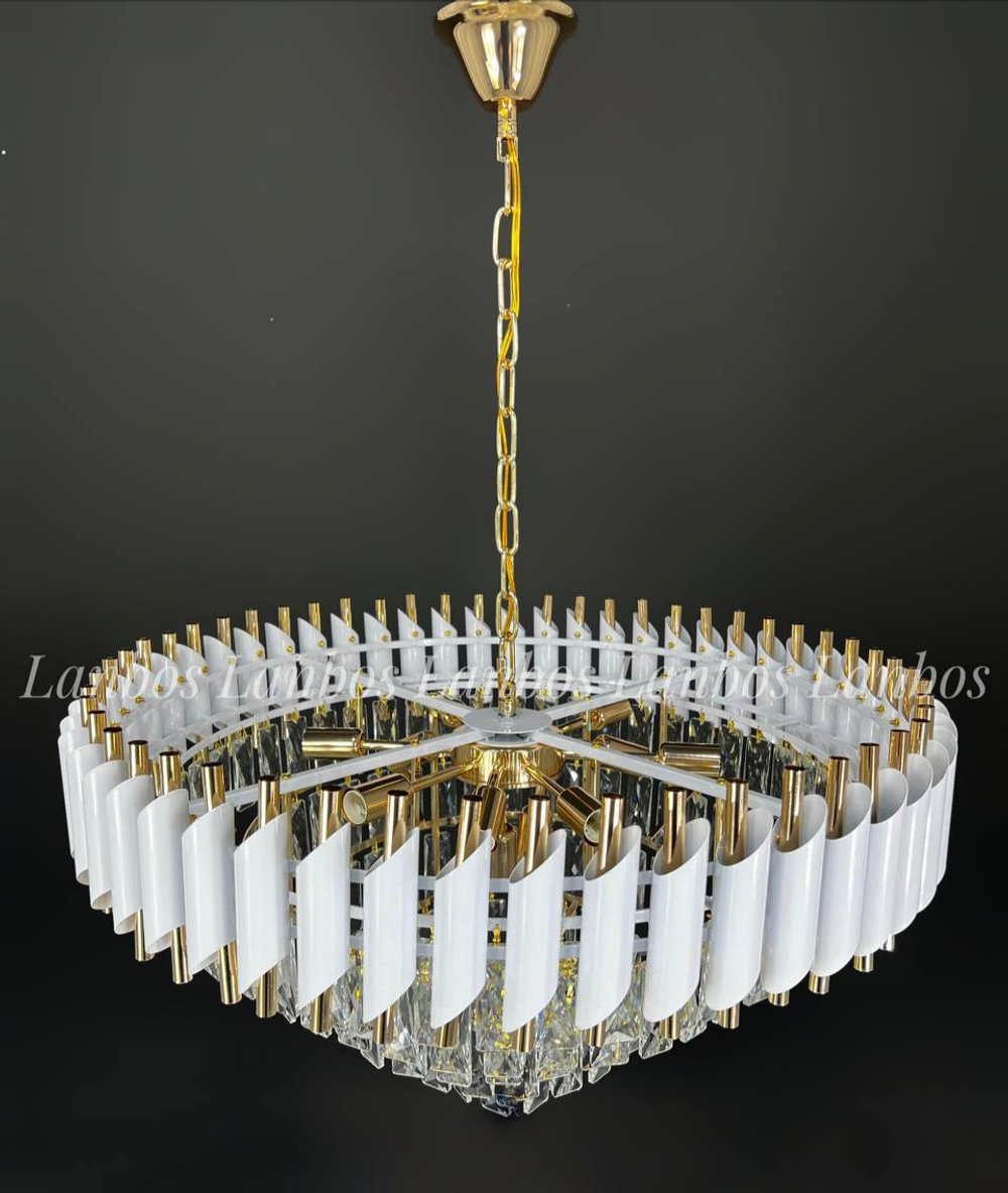 Люстра подвесная Lanbos, 12 ламп Е14, 480 Вт, 30 кв м, белый+золото
