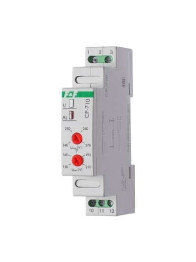 Реле напряжения CP-710 (однофазный; контроль верхнего и нижнего значений напряжения; монтаж на DIN-рейке 35мм; 230В 16А 1P IP20) F&F EA04.009.001