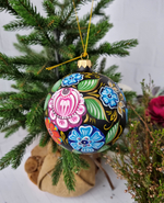 Шар стеклянный "Городецкая роспись" с лошадкой