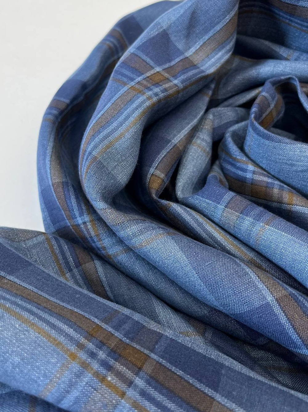Лен Loro Piana синий в клетку