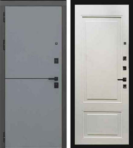 Входная дверь собранная в квартиру Лекс Гранд Модерн Софт графит /  №122 Белый софт (белый матовый, без текстуры)