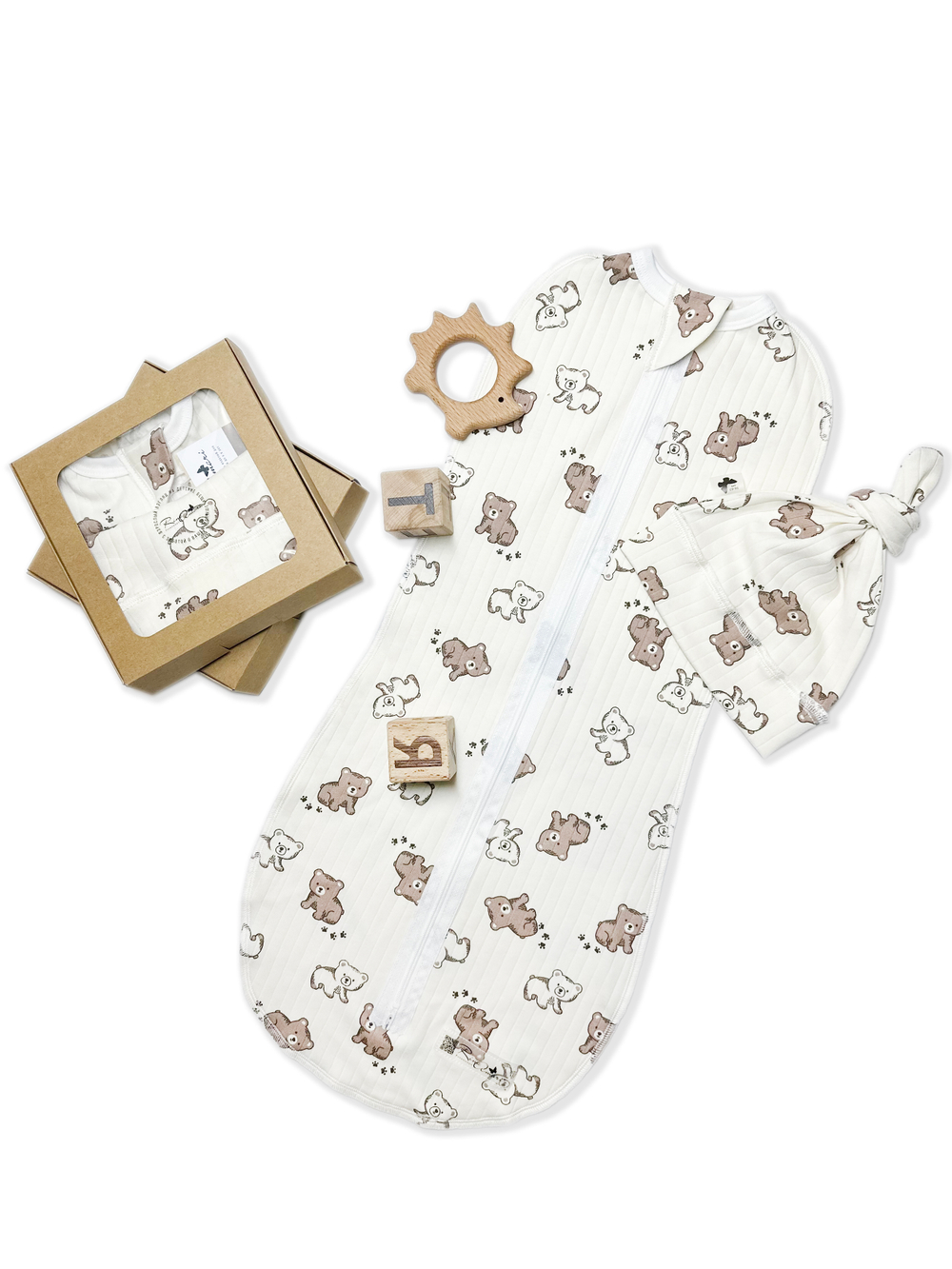 Набор "Мишка Топтыжка" (Пеленальный кокон + Шапочка Узелок)