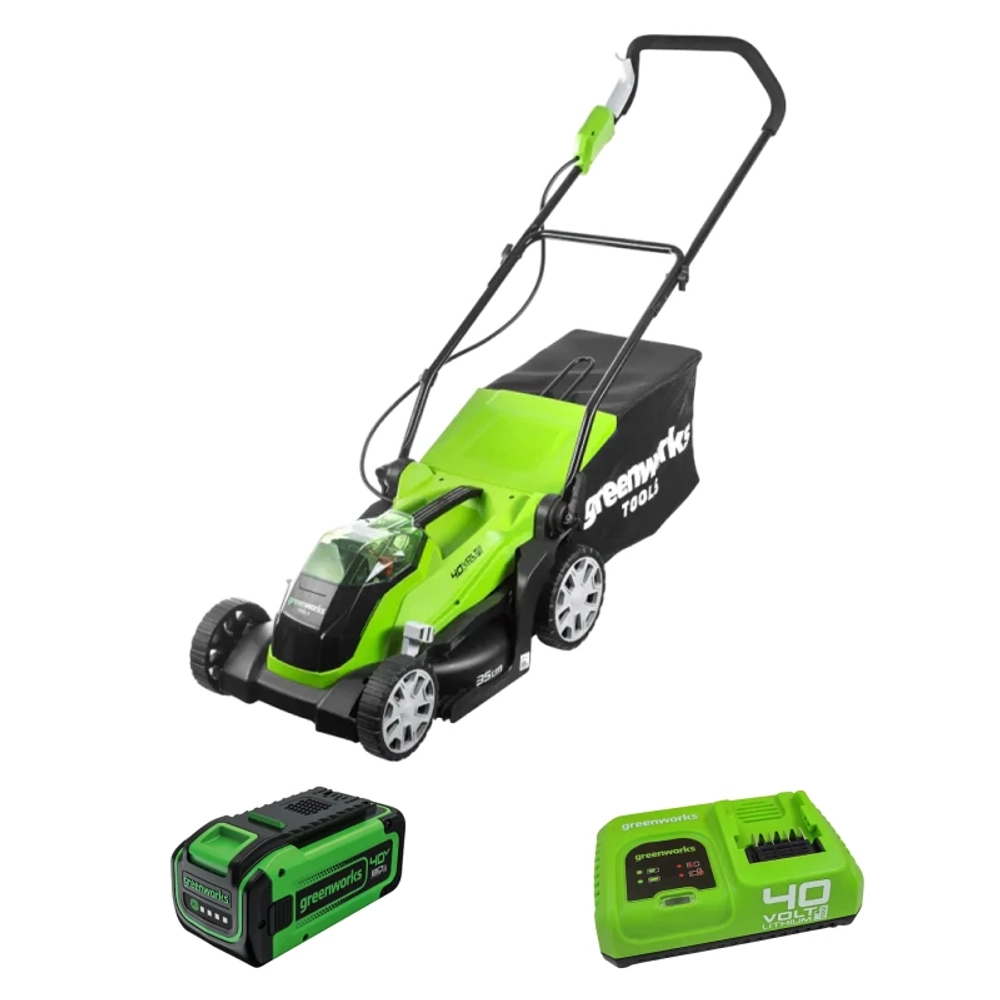 Аккумуляторная газонокосилка Greenworks G40LM35K8 40В (1 x 8 Ач, Быстрое ЗУ) нож 35 см, 2501907U8F