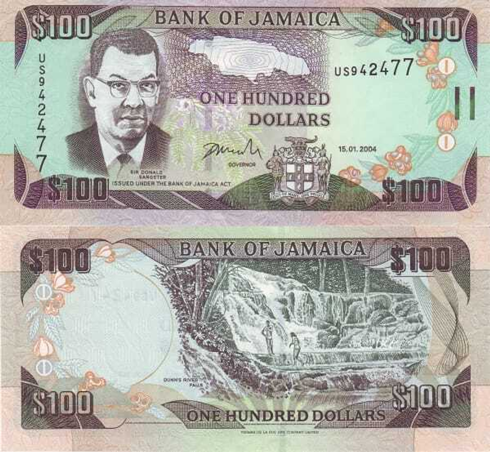 Ямайка 100 долларов 2001-2004 Водопады реки Данн UNC