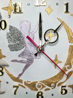 Авторские детские настенные часы с игрушками "Фея на луне с единорожками" 30см