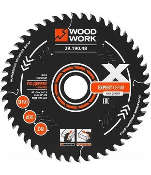 Диск пильный WOODWORK Эксперт 190x2.4/1.6x30 мм, Z=48 A=10 ATB=10 29.190.48