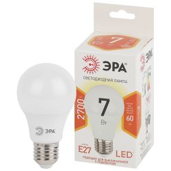 Лампа светодиодная ЭРА STD LED A60-7W-827-E27 7Вт груша теплый белый свет Е27 | Лампы cветодиодные Груша (A)