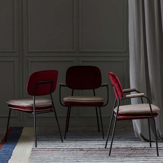 Стул с контрастным кантом Pea, велюр, бордовый/бежевый