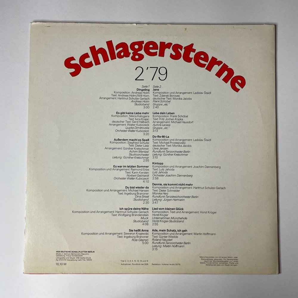 Винтажная виниловая пластинка LP Schlagersterne 2/79 (ГДР 1979)