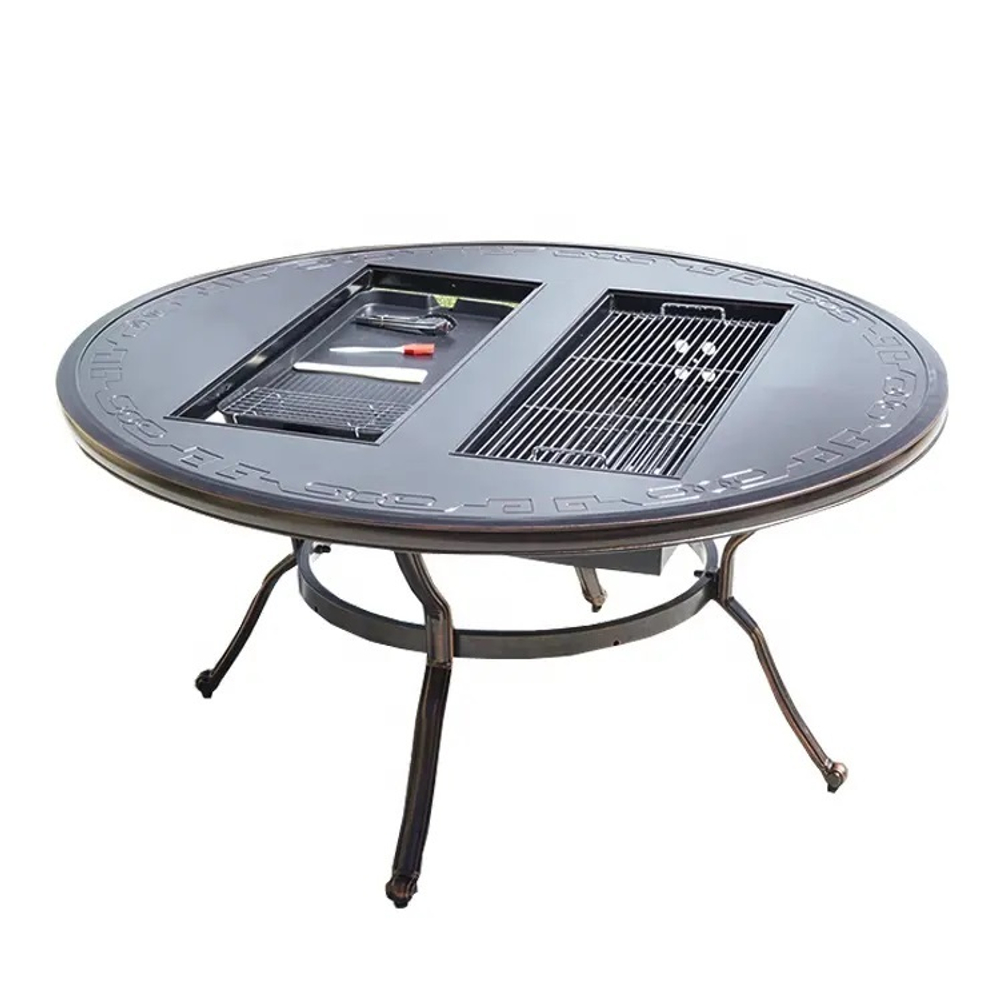 Стол круглый с электрическим барбекю из литого алюминия БАРБЕКЮ-2 «BBQ-2» D136 см