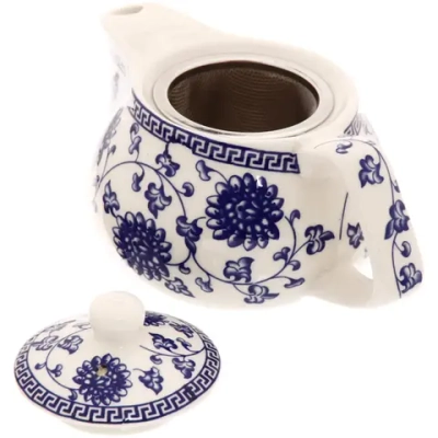 Чайник заварочный керамический 200мл с ситом «Синие узоры»