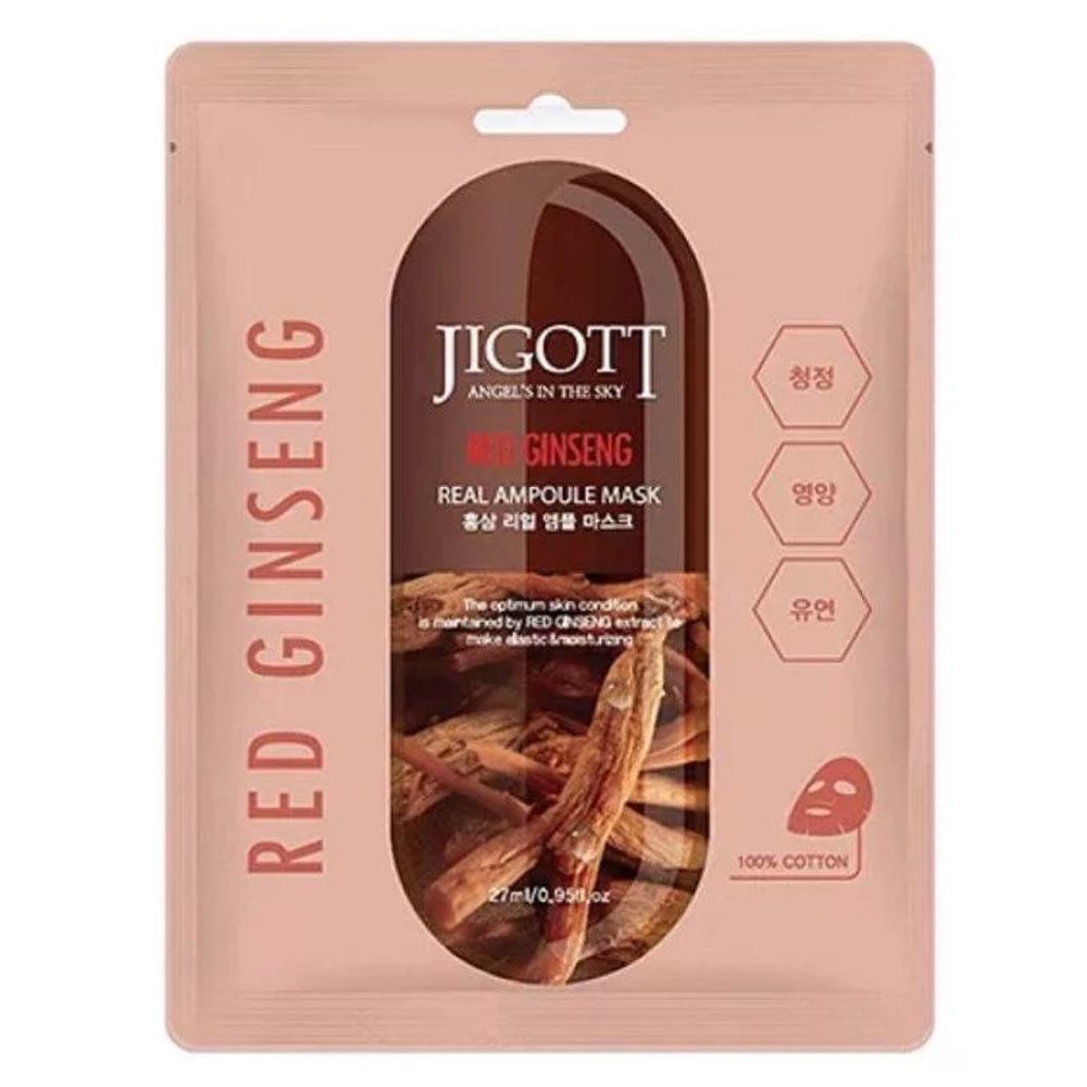 Тканевая маска с красным женьшенем JIGOTT Red Ginseng Real Ampoule Mask