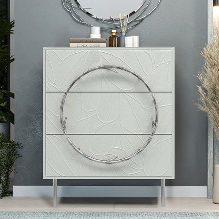 Комод Арт Колор leaves с 3-мя ящиками Стайл Сильвер Серый дым