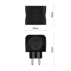 Разветвитель электрический ЭРА SP-4-B на 4 розетки без заземления 16А чёрный