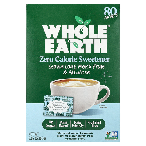Whole Earth, листья стевии, архат и аллюлоза, 80 пакетиков, 80 г (2,82 унции)