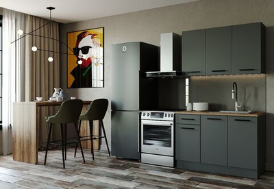 Кухонный гарнитур Антрацит (графит) 1200 мм столешница 38 мм, ЛДСП, компактная мини-кухня для дачи, студии и малогабаритной квартиры