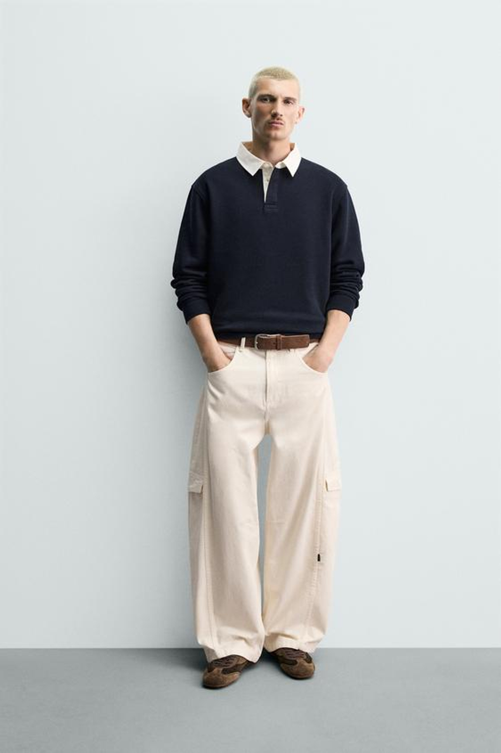 ZARA БРЮКИ КАРГО BAGGY FIT СО ШВАМИ, ЭКРЮ