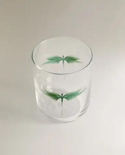 ZARA HOME СТАКАН С УЗОРОМ "СТРЕКОЗА", ЗЕЛЕНЫЙ