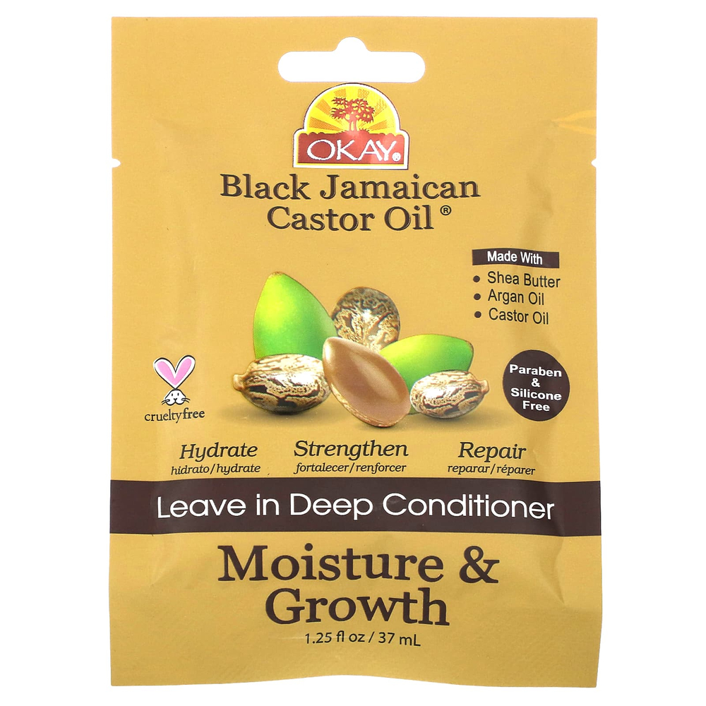Okay Pure Naturals, Черное ямайское касторовое масло, оставьте в кондиционере для глубокого нанесения, 37 мл (1,25 жидк. унц.)