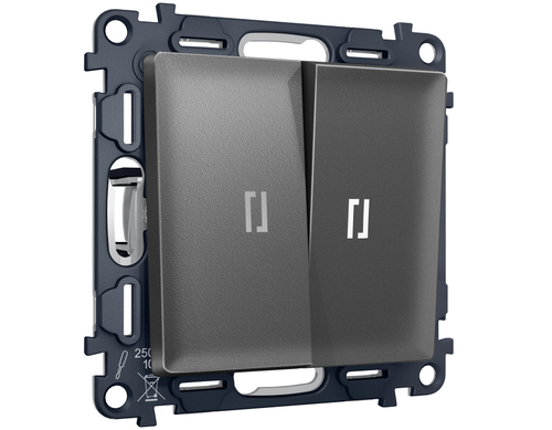 MA654055 Комплект механизма 2-кл выключателя с самовозвратом с подсветкой 5600K ALFA Антрацит серый QUANT (AP6540, VM129, G14W)