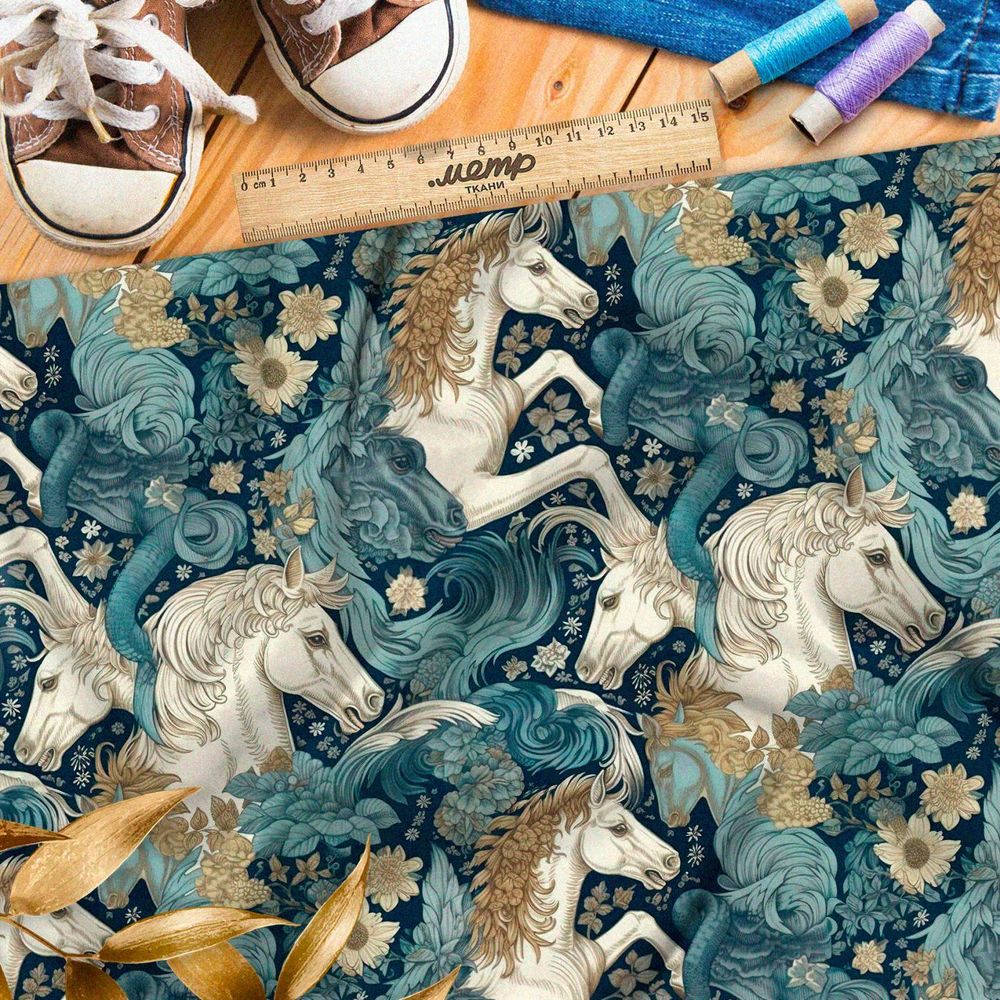 Ткань премиум дюспо фантазийные кони