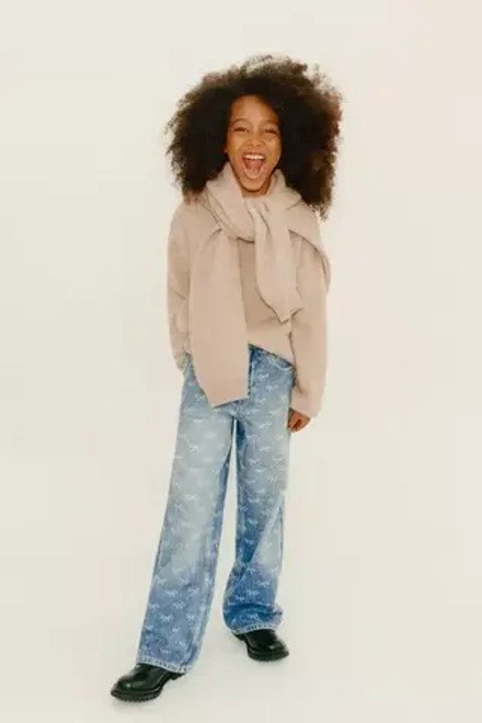 ZARA ДЖИНСЫ STRAIGHT С БАНТАМИ, СИНИЙ