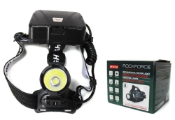 Фонарь светодиодный аккумуляторный налобный (10W LED,1500Lm,,2000mAh,зарядка12V,время раб.4ч,время заряд.6ч,защита гнезда зарядки) RockForce##Rock FORCE RF-01156