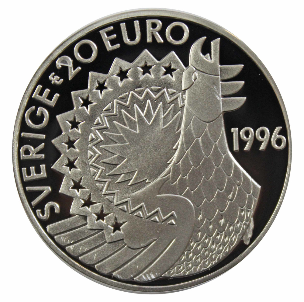 20 евро. Писательница Сельма Лагерлёф. Швеция. 1996 год. Серебро. PROOF
