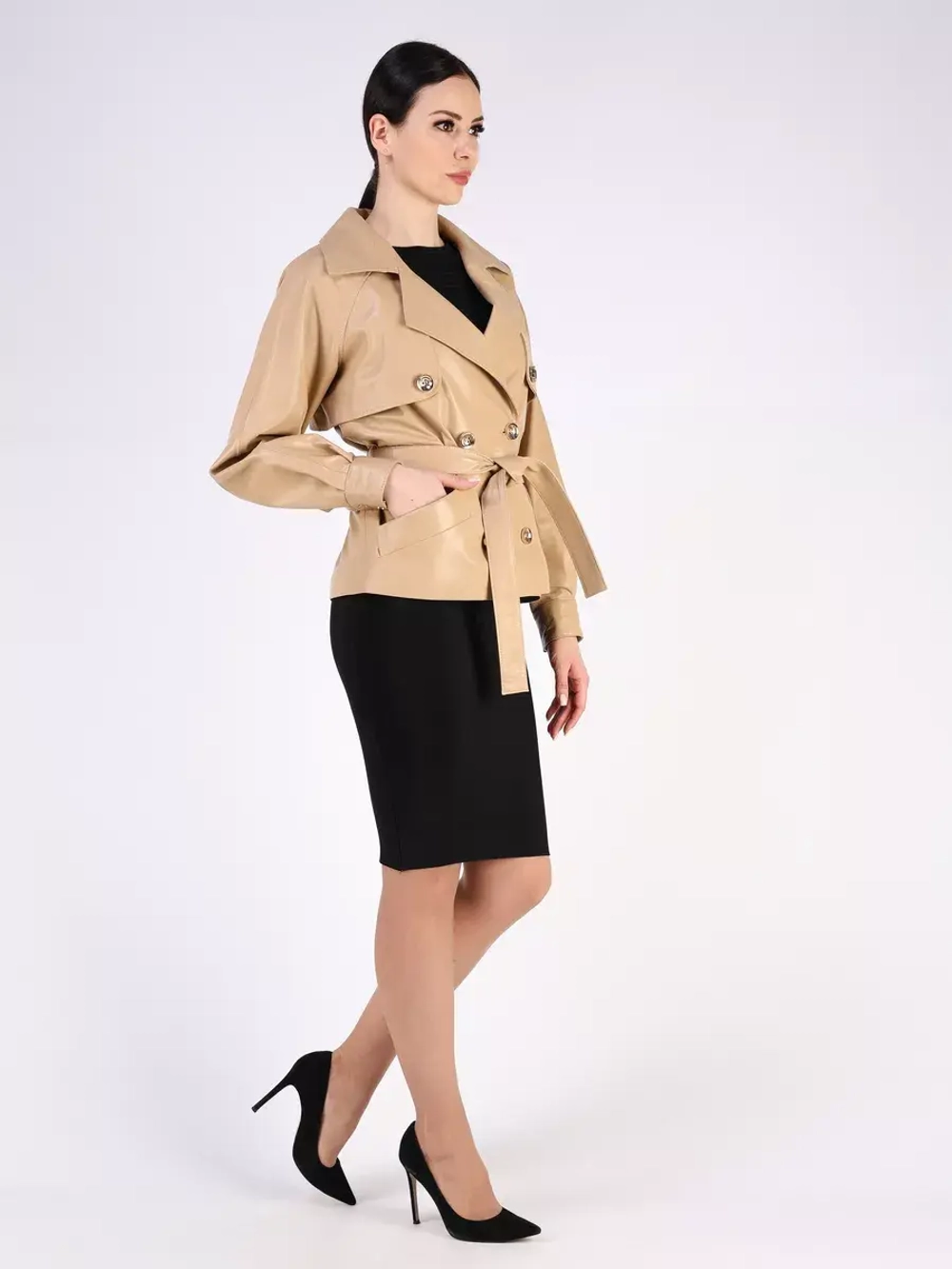 Кожаная куртка осень Турция тренч короткий