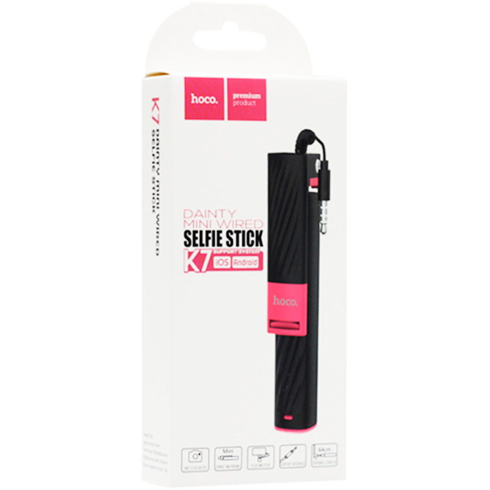 Монопод для селфи HOCO K7 Dainty mini wired selfie stick (0.64 м) Black Черный