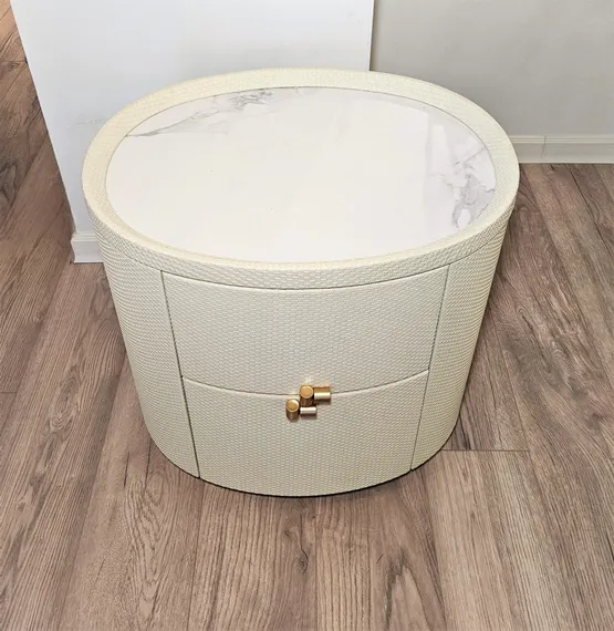 Тумба прикроватная 4576 с двумя ящиками, экокожа слоновая кость