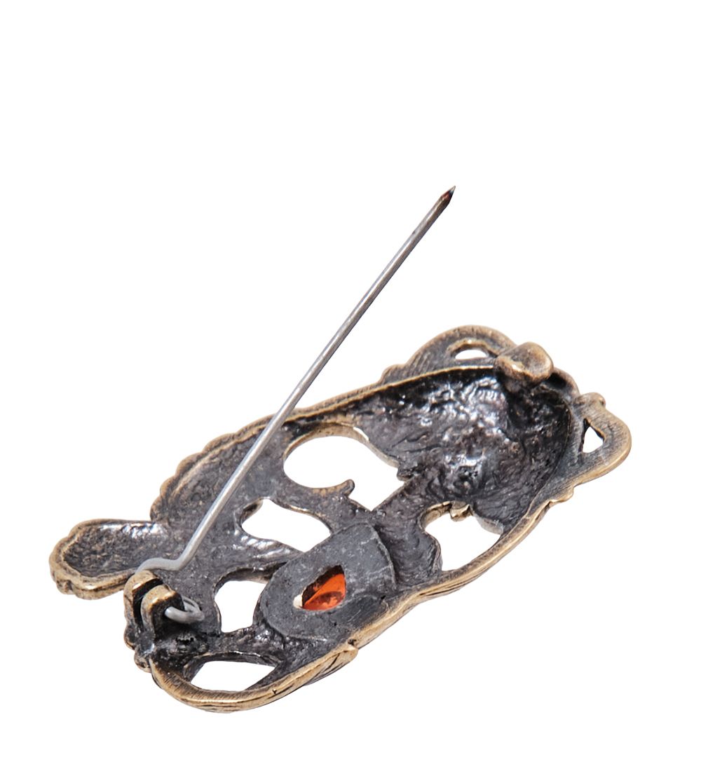 AM-4007 Брошь «Маска Птица» (латунь, янтарь)