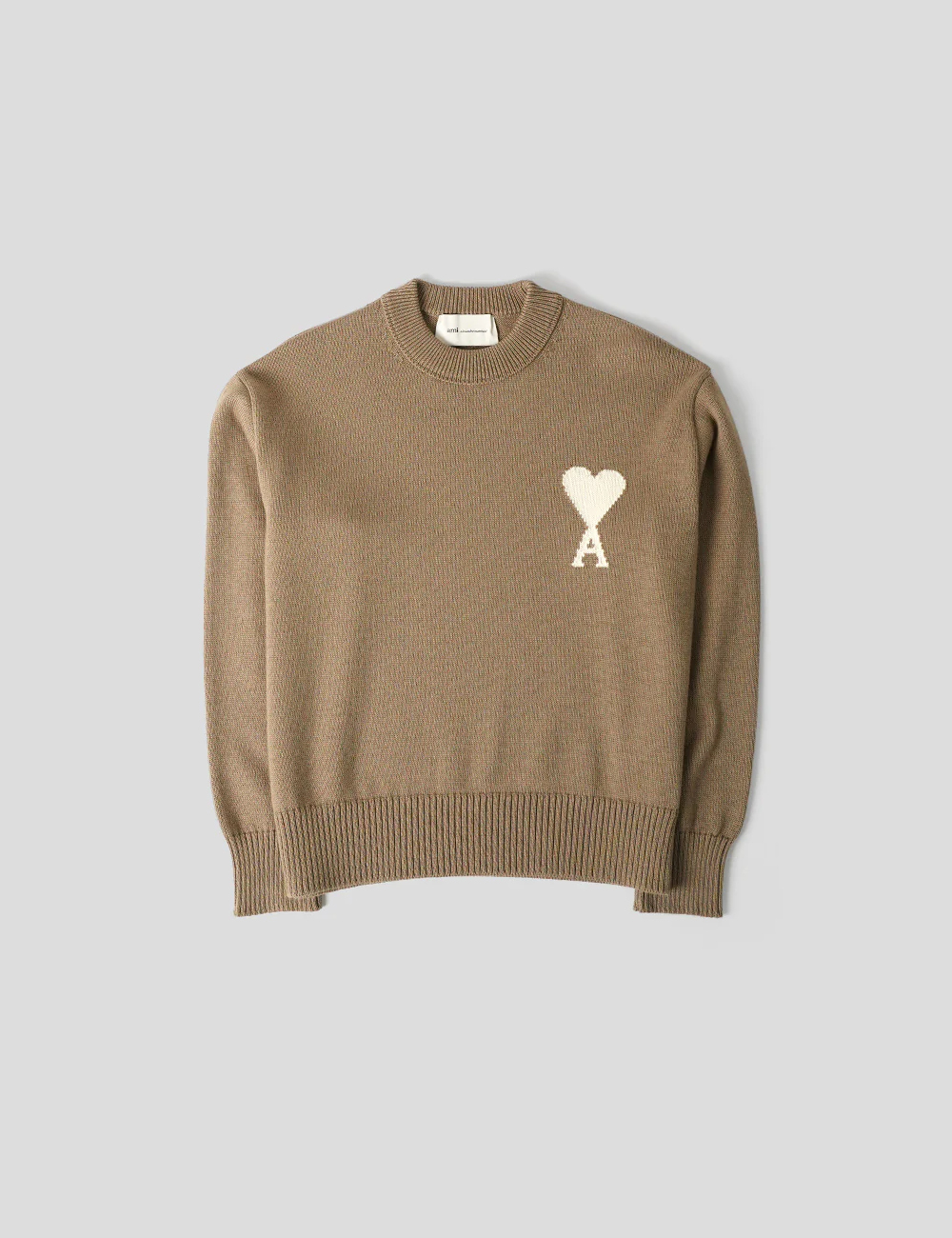 Свитер AMI PARIS Round Neck Wool "Beige Taupe / Ecru"