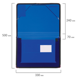 Папка на резинках BRAUBERG, широкая, А4, 330х240 мм, синяя, до 500 листов, 0,6 мм, 227978