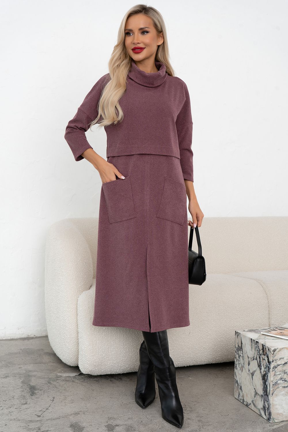 Платье трикотажное с разрезом (сливовый) Р11-2008/7 Nikol