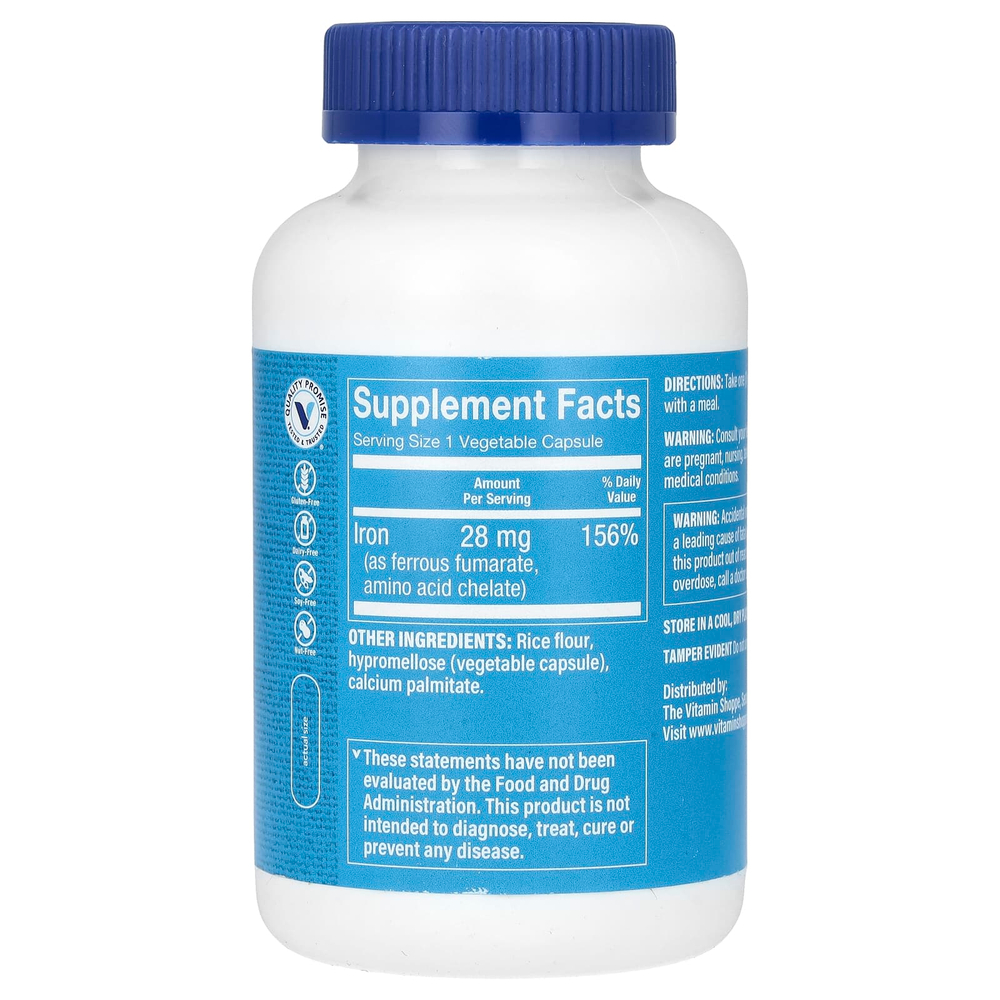The Vitamin Shoppe, железо, 28 мг, 300 растительных капсул