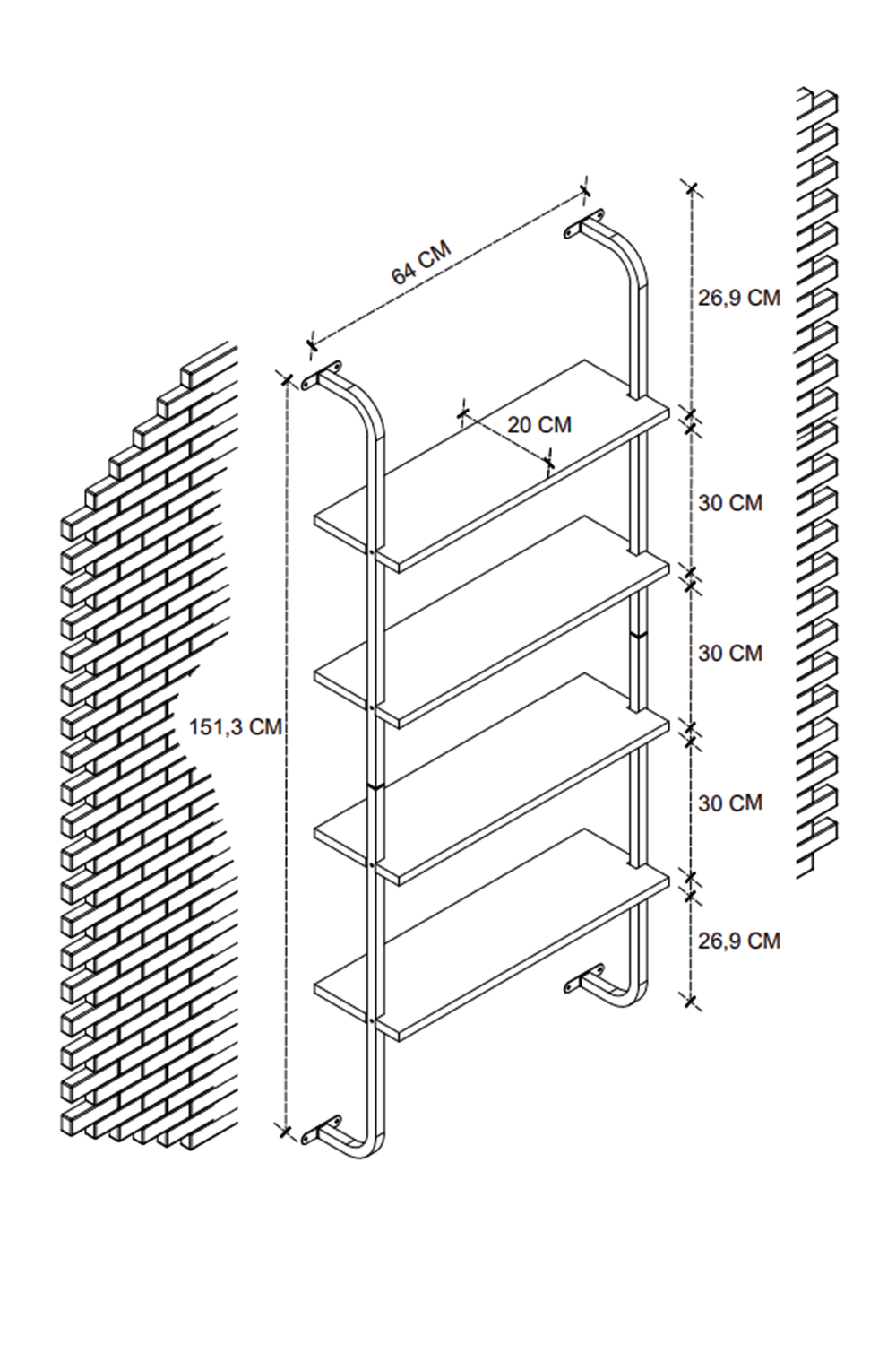 Настенная консоль с 4 полками - белый