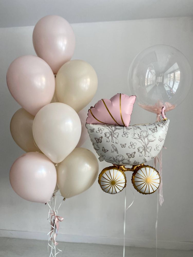 Воздушные гелиевые шарики с доставкой по Хабаровску коляска/перья №4700