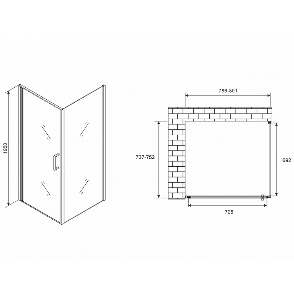Душевой уголок Abber Sonnenstrand 80x75 AG04080B-S75B профиль Черный стекло прозрачное