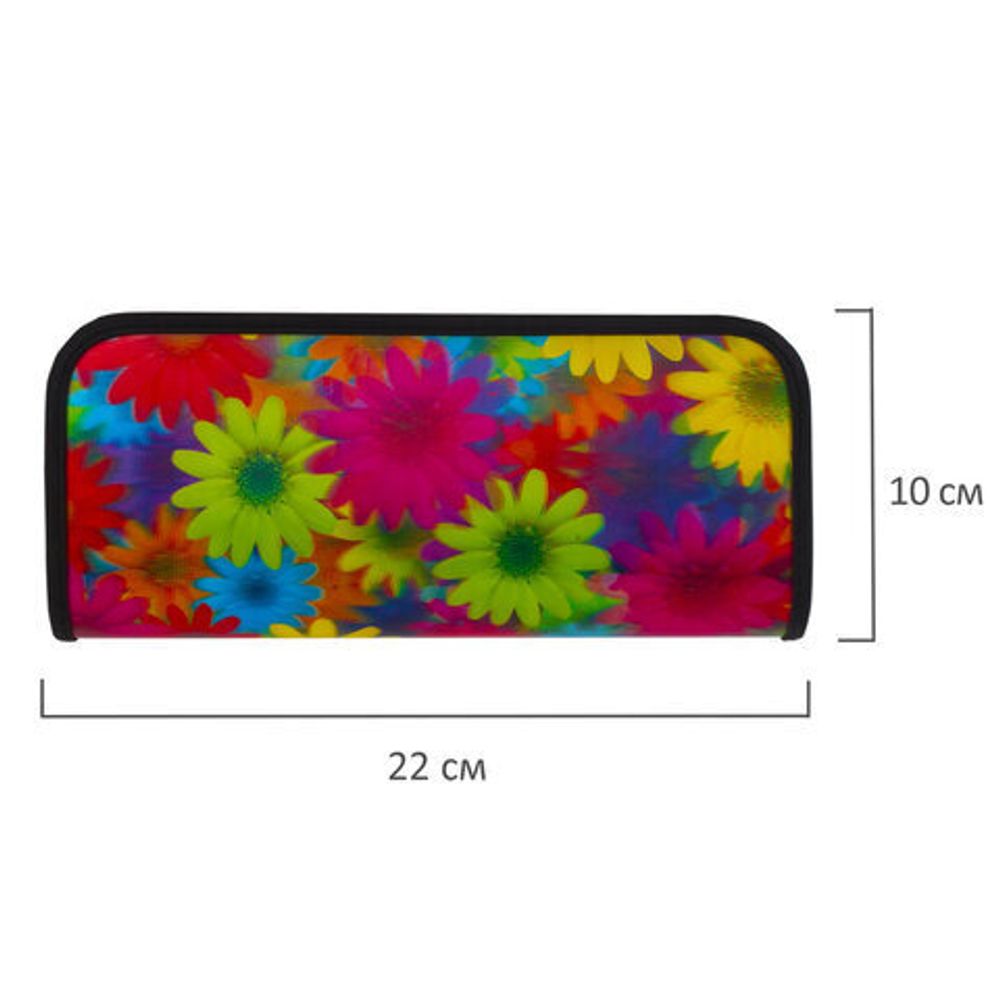 Пенал-косметичка BRAUBERG, с эффектом 3D, пластик, "Цветы", 22х10х5 см, 227301
