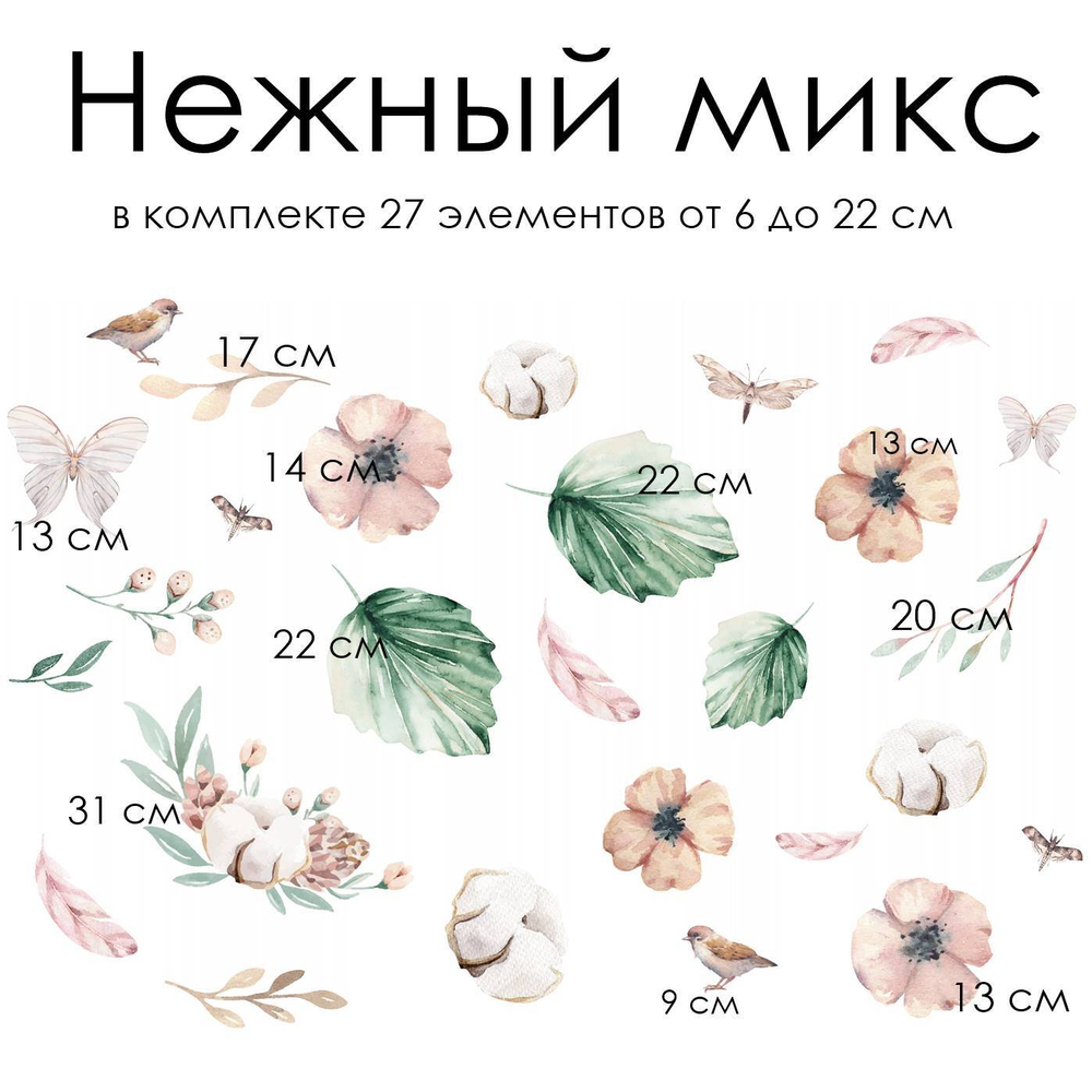 Стикеры НЕЖНЫЙ ЦВЕТОЧНЫЙ  МИКС
