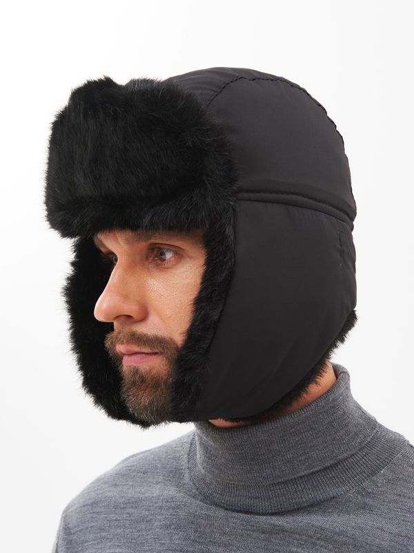 Шапка ушанка с маской Евро Норка ткань Taslan цвет Чёрный