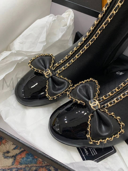 Женские ботинки Chanel черные с бантиком