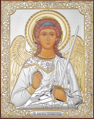 Ангел Хранитель, икона прямоугольная без рамки, красное дерево 175х225