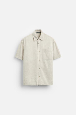 ZARA РУБАШКА ИЗ РЕЛЬЕФНОЙ ТКАНИ С ЭФФЕКТОМ ПОТЕРТОСТИ, КАМЕННО-СЕРЫЙ