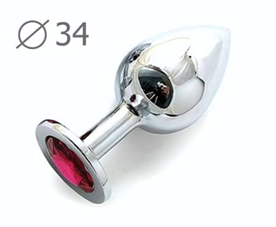 Коническая серебристая анальная втулка с малиновым кристаллом - 8,2 см. (Цвет: малиновый)